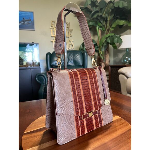 Brahmin Ophelia Satchel Tan Brown Gold Purse Bag Charm - Picture 4 of 11